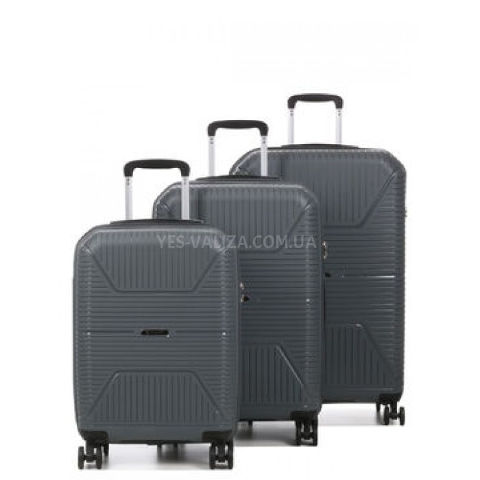 Набор чемоданов Франция (L M S-3шт) полипропилен серый/Worldline 291, фото 1