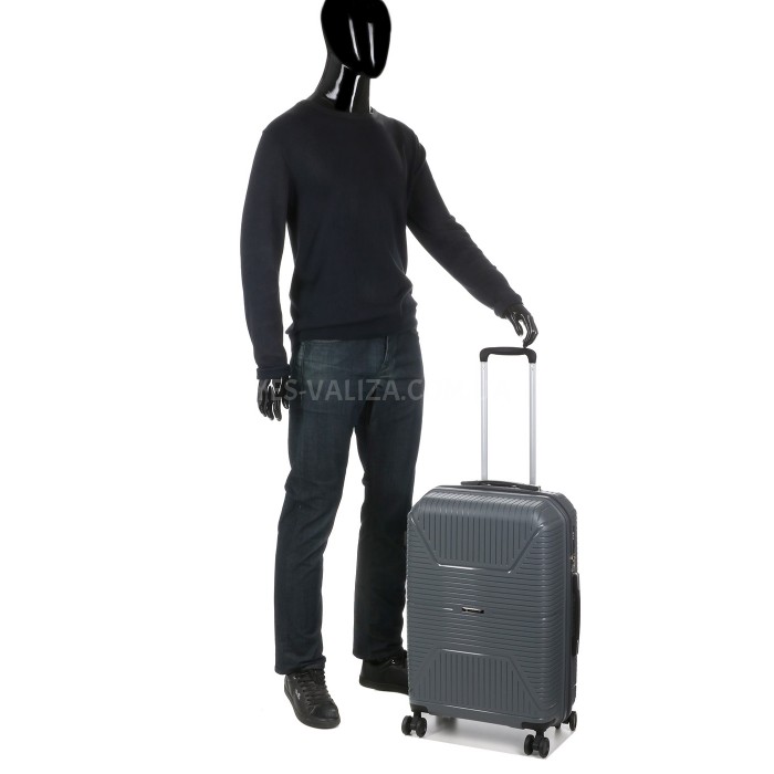 Валіза середня М поліпропілен сіра 65х44х26см/62л/3.3кг/Worldline 291, фото 12