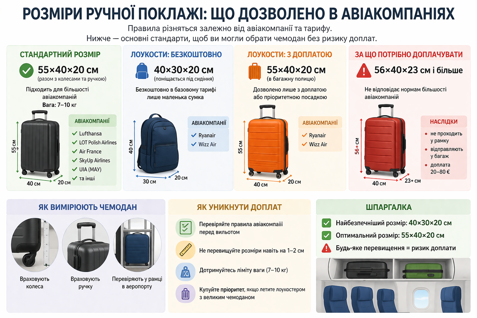 Розміри ручної поклажі: який чемодан підходить у літак
